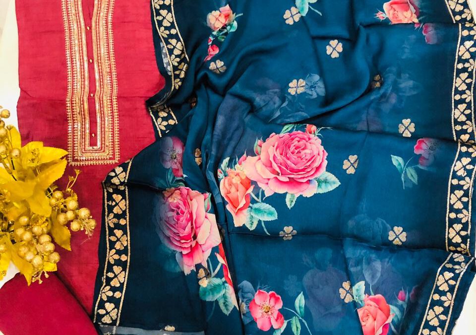 Embroidered cotton silk suits
