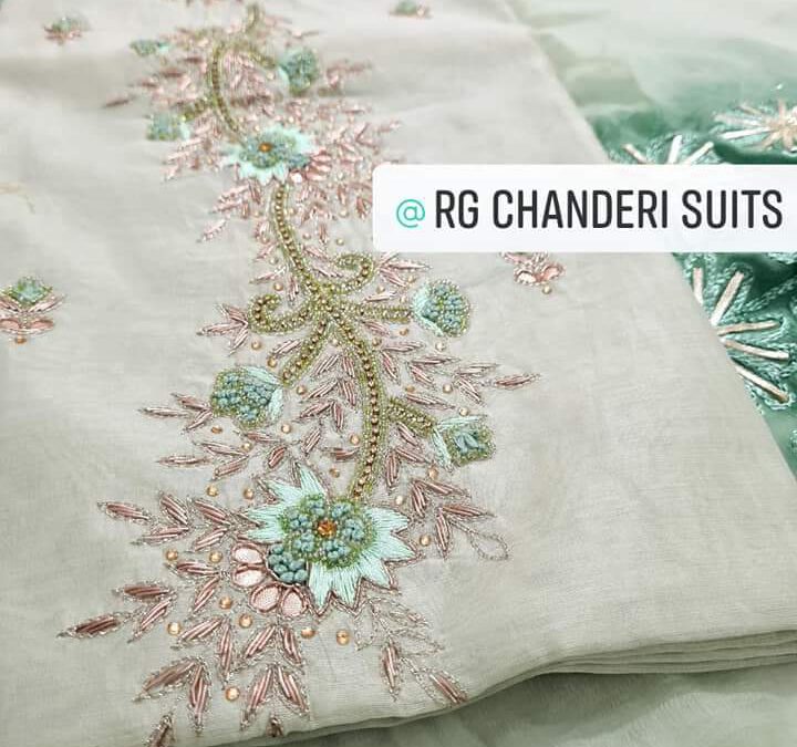 Embroidered chanderi suits with jaal work