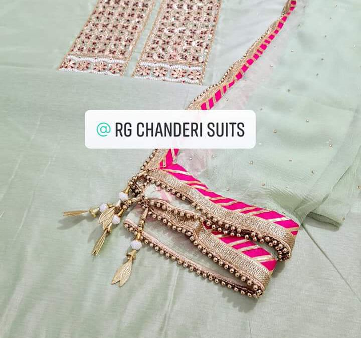 Hand embroidered chanderi suits