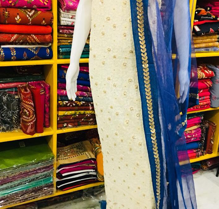 Georgette top with jaal work and gota patti duppata