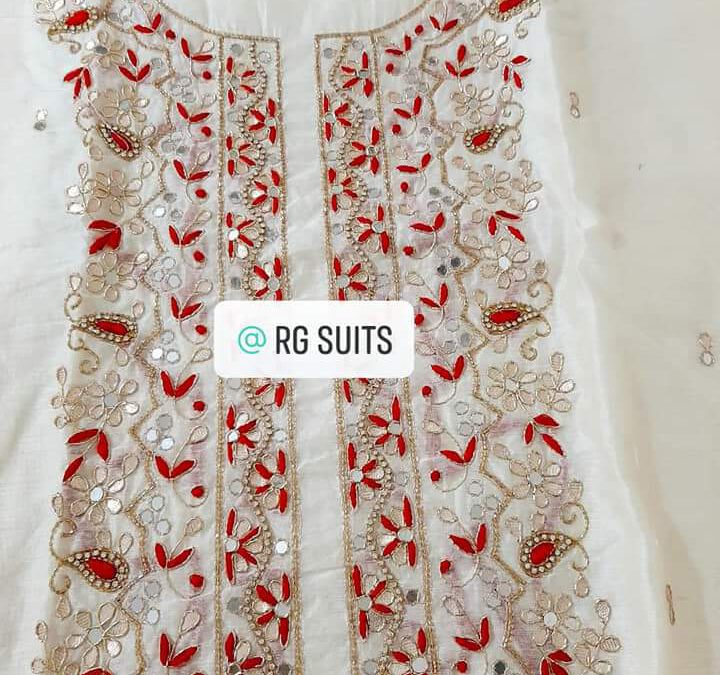 Hand embroidered chanderi suits