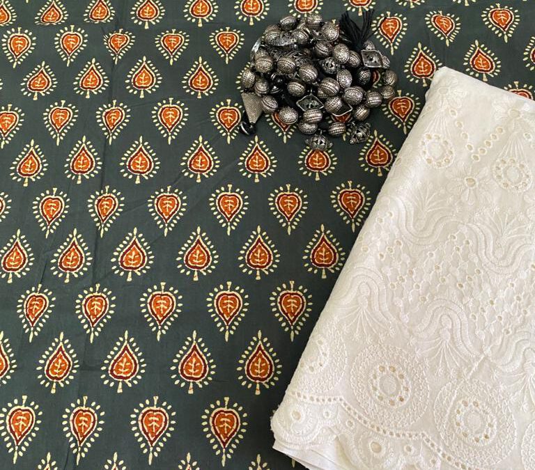 Hand block print kurta with  chikan bottom