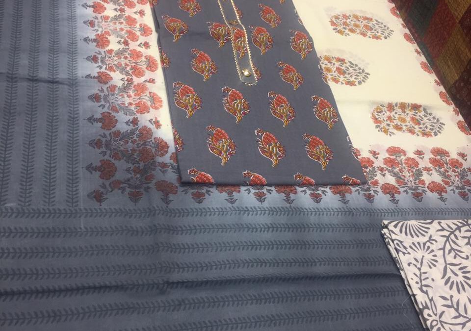 Handblock printed suits with gotta work