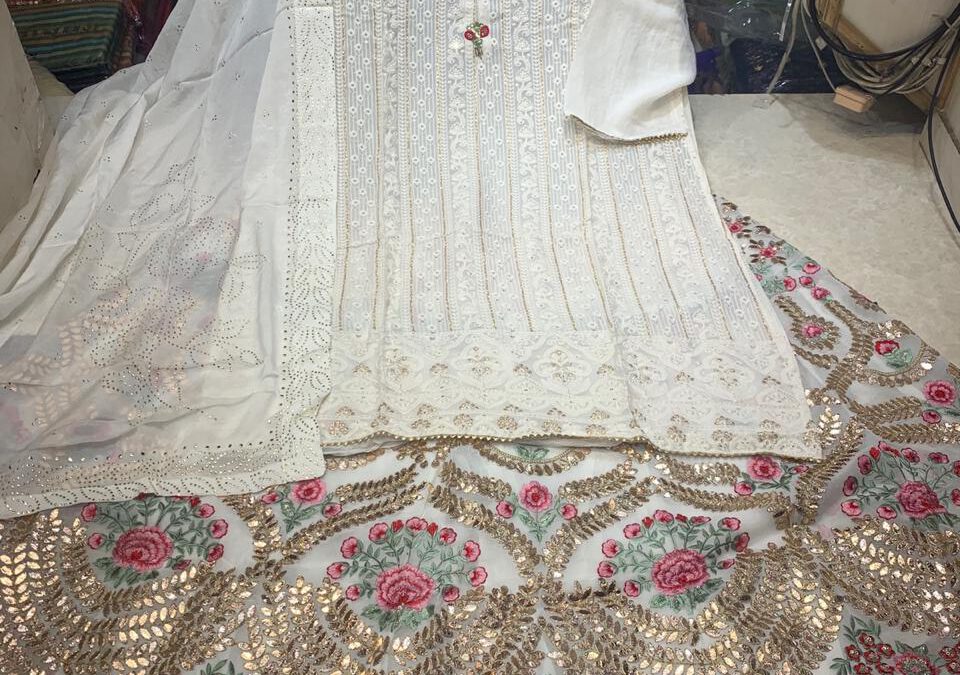 Designer georgette shirt with sippy work,skirt and dupatta