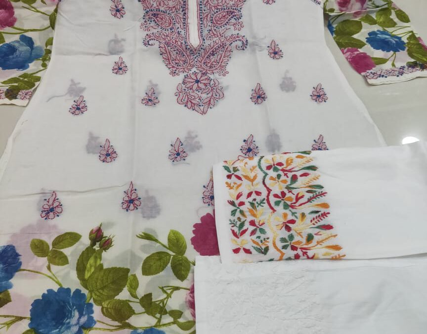 Cotton chikan kurti with lycra pant