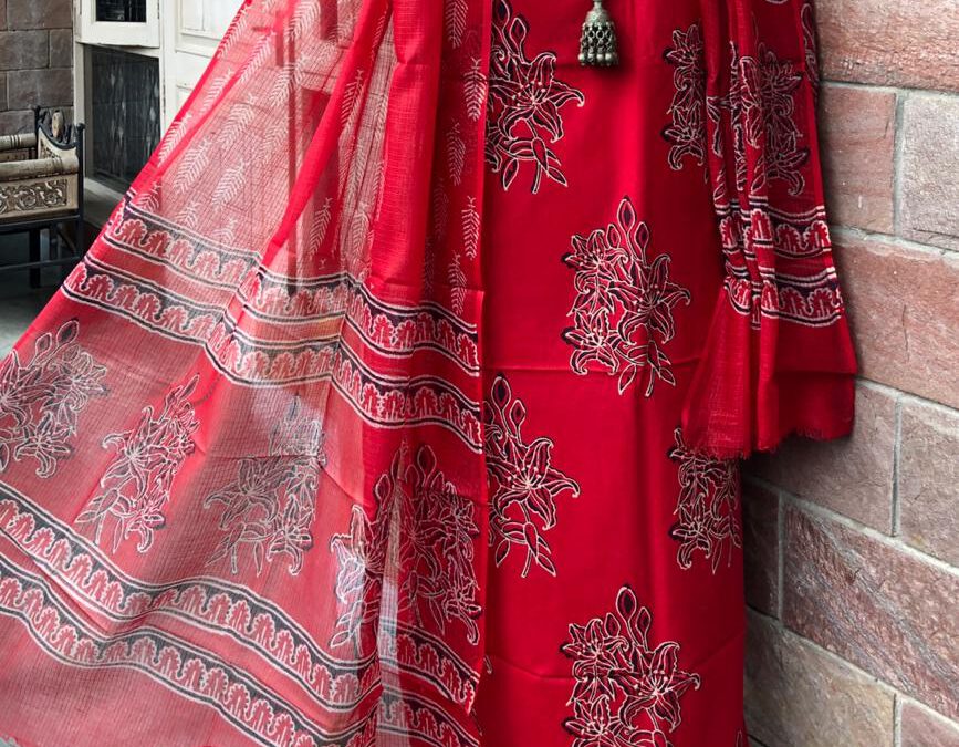 Cotton handblock suits with kota duppatta