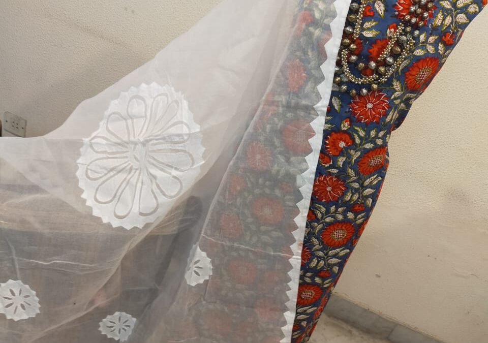 Cotton hand block top with duppata