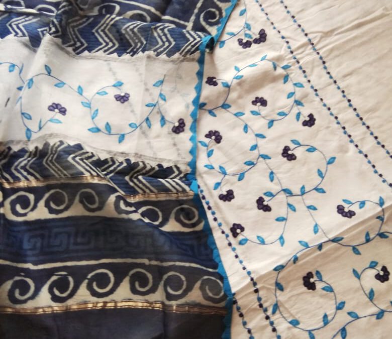 Cotton kurta with work with chanderi duppatta