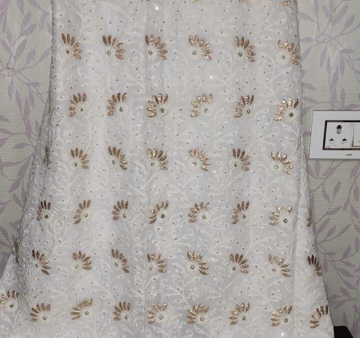 Lucknowi georgette shirt and duppatta set.