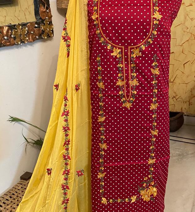 Glace cotton embroidered suits