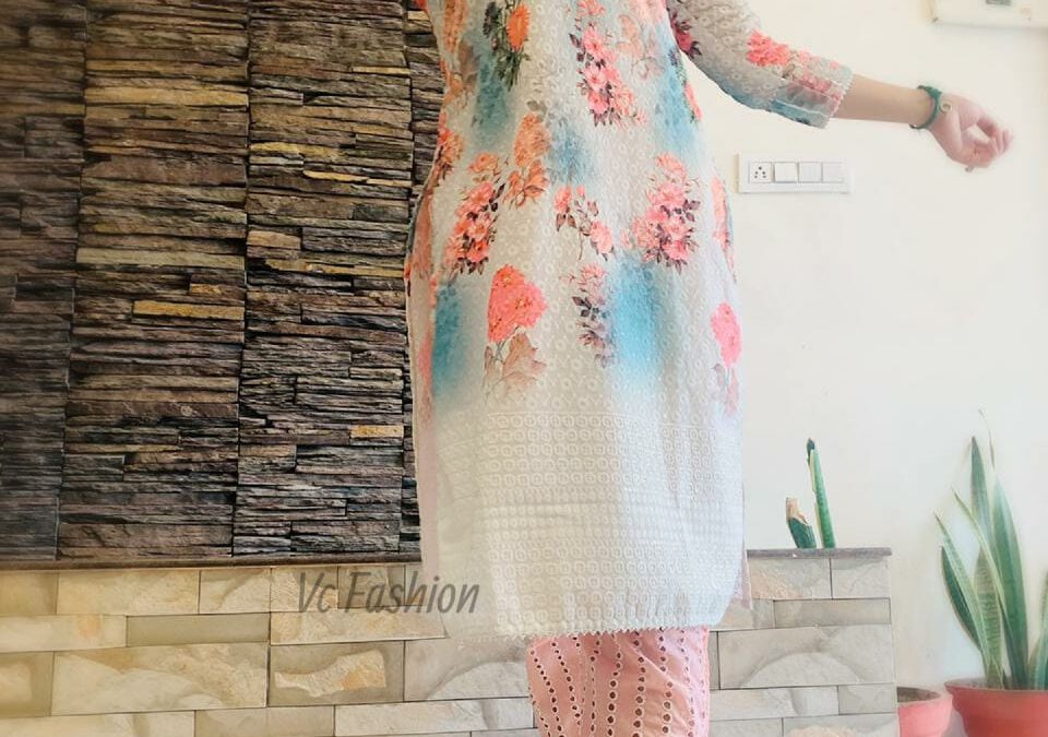 Chikan kurti , pant set.