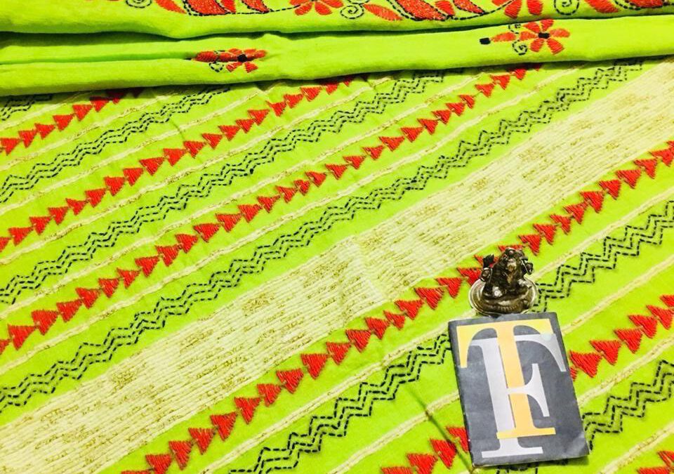 Kantha work saree.
